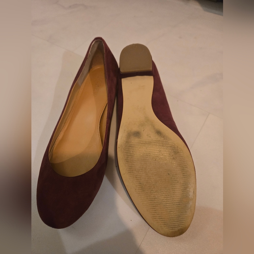 J. Crew Dark Red Suede Feel Low Heel Round Toe Flats Size 7 - Picture 5 of 8